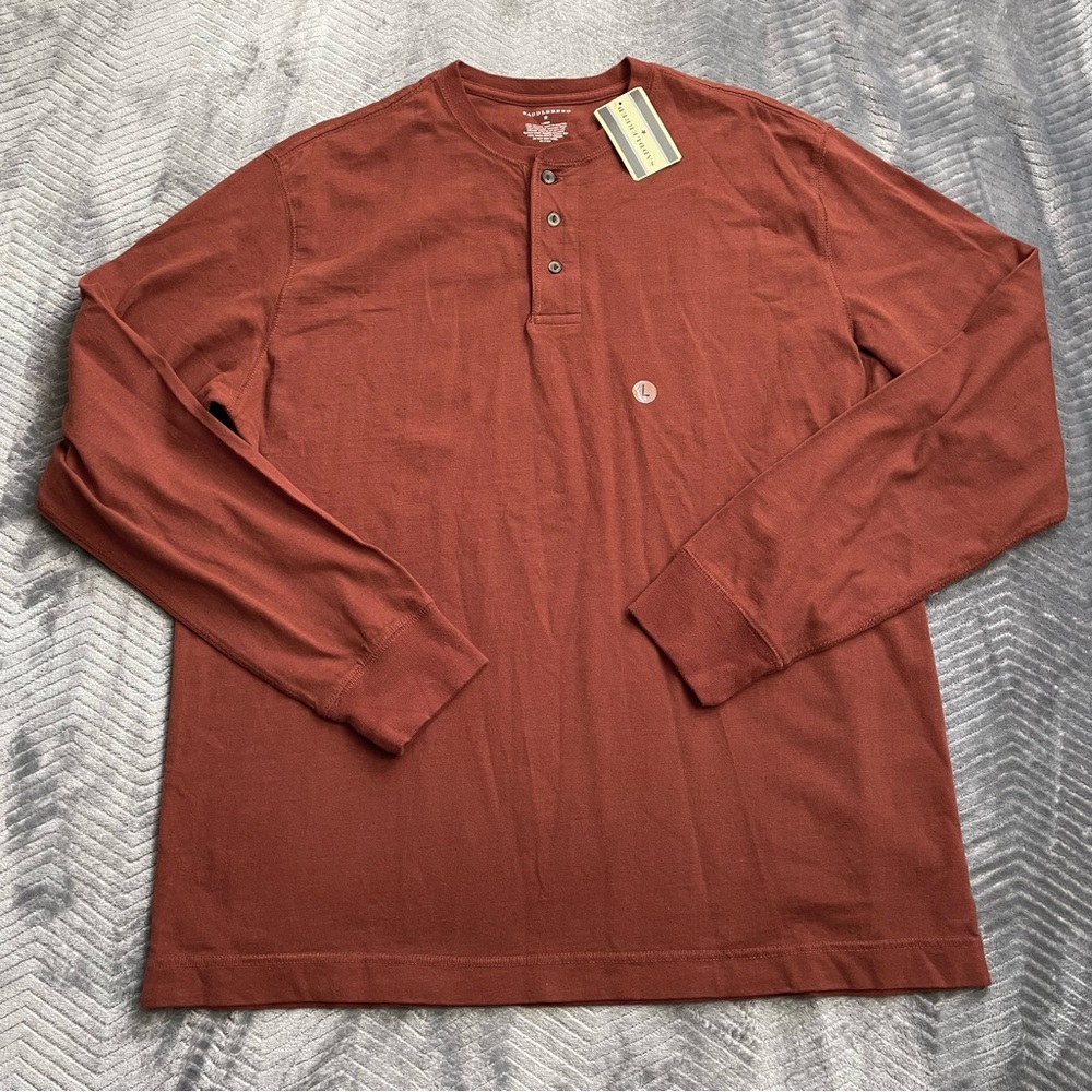 NWT Saddlebred Henley Long Sleeve Tee Rust‎ Large Cotton